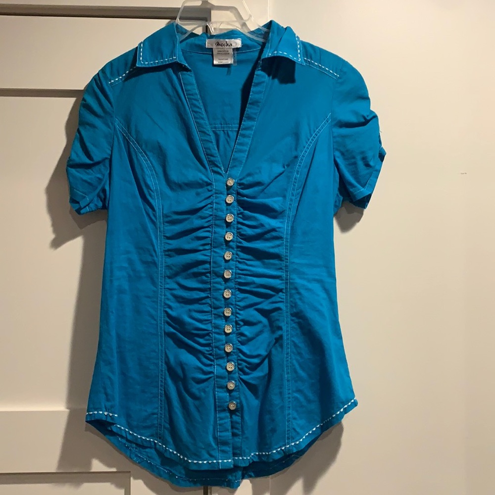 Vintage Mocha Western Blouse Deep V Button Detail